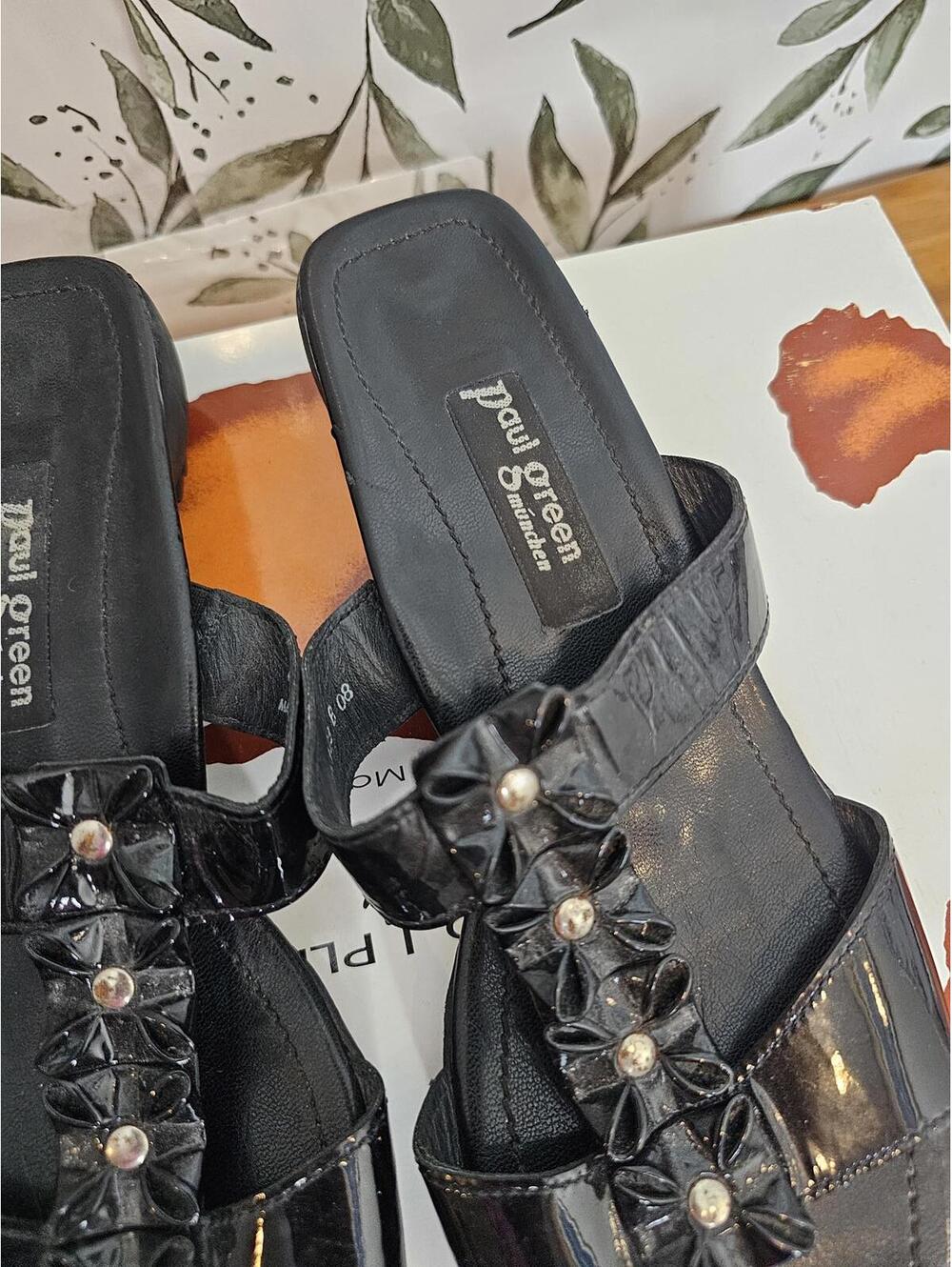 Paul Green Sandals Black Womens Size 6.5 Floral - Picture 2 of 7
